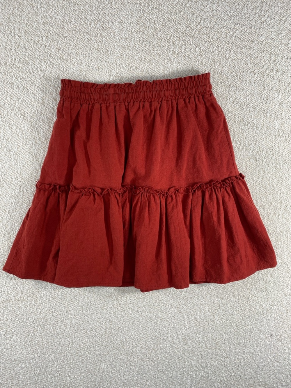 Women’s dark Red Tiered Drawstring Skirt. - Picture 5 of 15